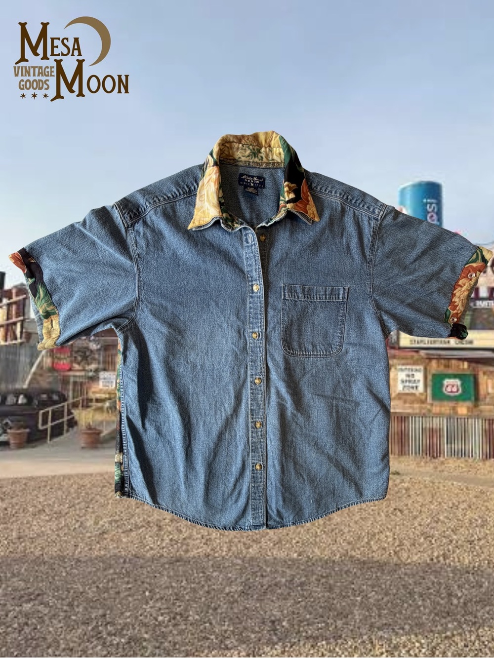 Vintage Floral Boho Denim Short-Sleeve Shirt
